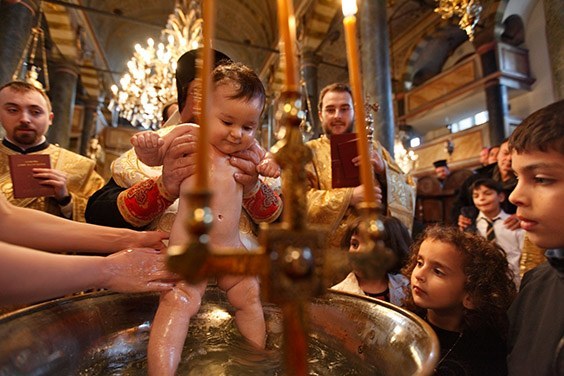 Turkey, 2009

According to the Greek Orthodox Church, seven-month-old Stellios Theodore Gikas will be dipped three times during a baptism ceremony at the Patriarchal Cathedral of St. George in Istanbul, Turkey.