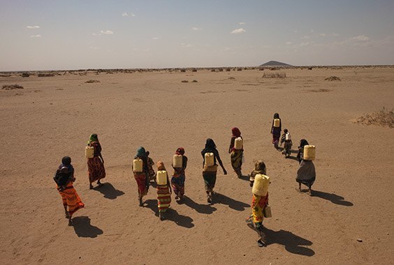 Kenya, 2009

Tribal Gabra women in northern Kenya (right) may need five hours a day to lug jerry cans laden with murky water across the desert. A lingering drought has pushed this already arid region into a full-blown water crisis.