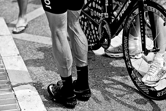 Lance Armstrong’s legs look ready to race before the start of the Tour de France in Monaco, July 3, 2009. After a four-year hiatus, the 37-year-old announced his return to competitive cycling in September 2008. Armstrong rode into Paris in third place.