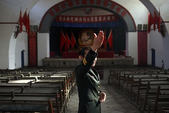 A candidate takes the oral test to become a tour leader at the Yangjialing Assembly Hall in Yan’an, China, on November 8, 2009. In 1945, the Seventh National Congress of the Communist Party of China was held here, naming Mao Zedong the undisputed leader and enshrining Mao Zedong Thought into the Party Constitution.