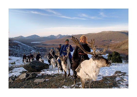 Hovsgol Taiga, Mongolia
Women heading into a valley to round up the reindeer herds for the evening.