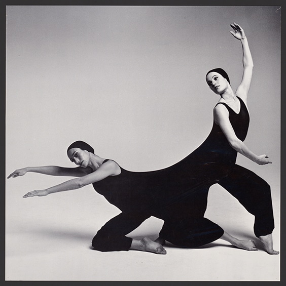 Dancers perform Inscape in a "duotard" designed by Rudi Gernreich, California, c. 1976